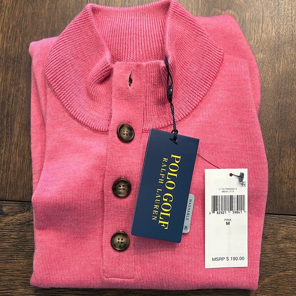 Ralph Lauren Henley Golf Sweater Mens M Washable Merino Wool Pullover $196